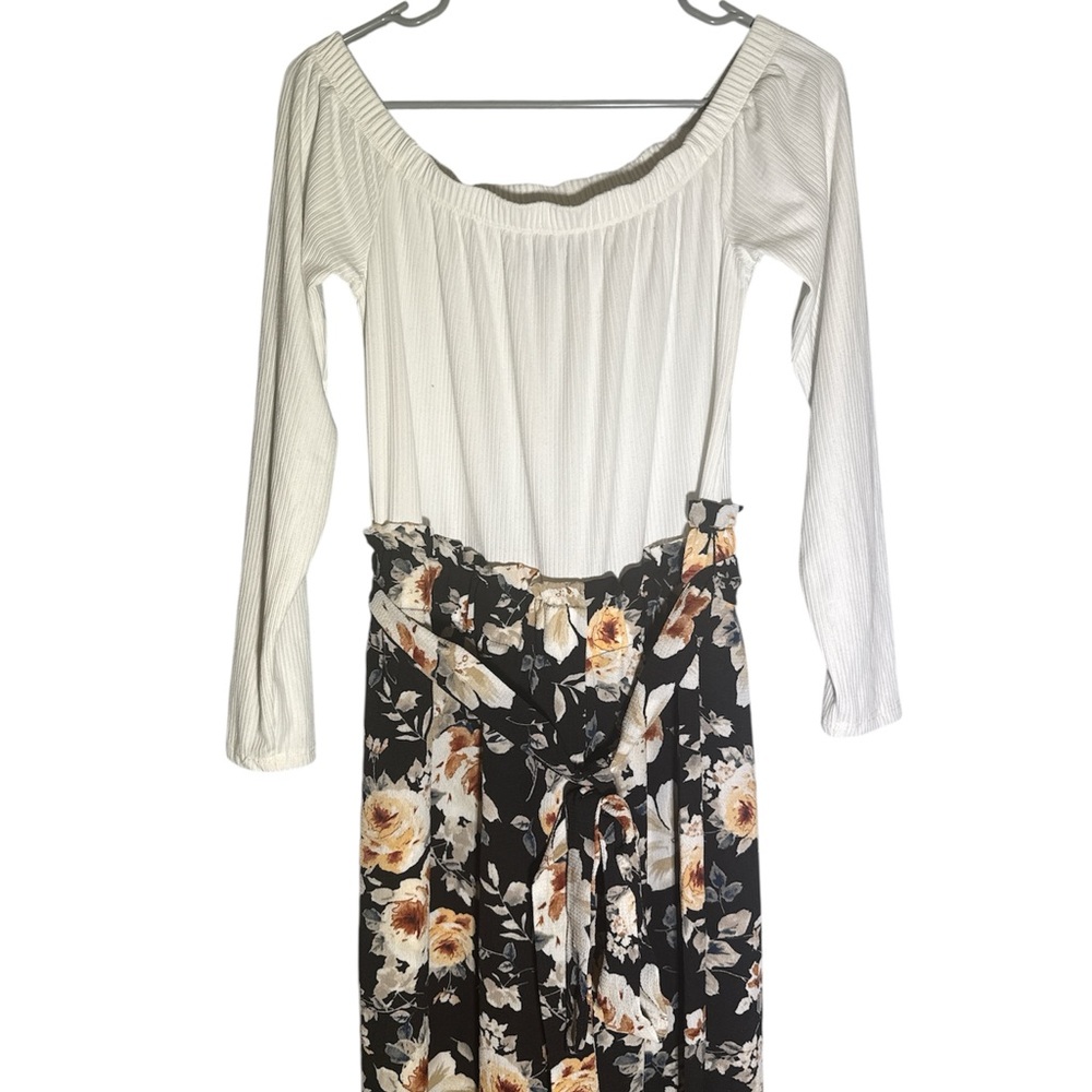 Rue21 Floral Cream Off-Shoulder Jumpsuit Boho Romper Pants